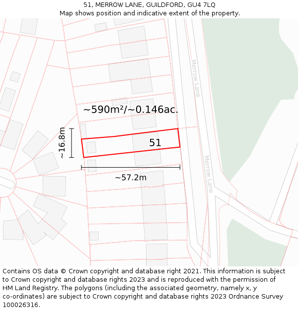 51, MERROW LANE, GUILDFORD, GU4 7LQ: Plot and title map