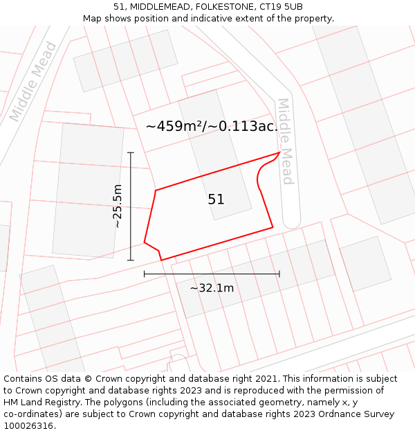51, MIDDLEMEAD, FOLKESTONE, CT19 5UB: Plot and title map