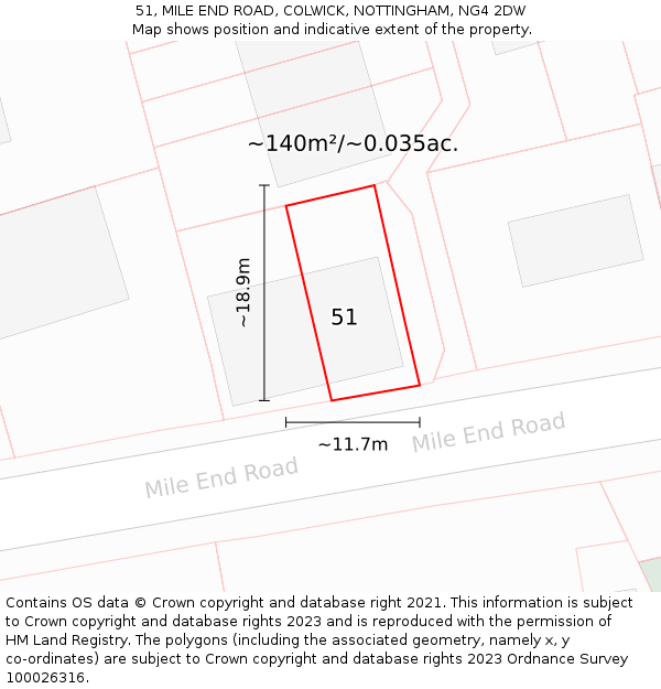 51, MILE END ROAD, COLWICK, NOTTINGHAM, NG4 2DW: Plot and title map