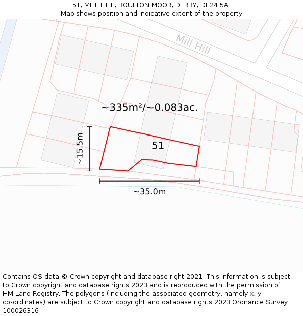 51, MILL HILL, BOULTON MOOR, DERBY, DE24 5AF: Plot and title map