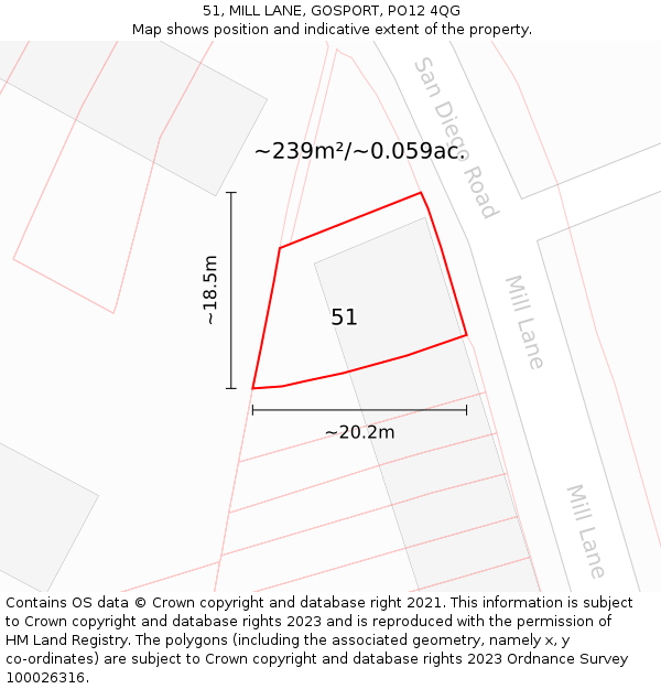 51, MILL LANE, GOSPORT, PO12 4QG: Plot and title map