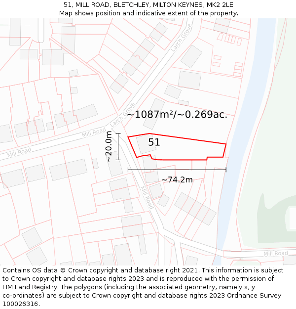 51, MILL ROAD, BLETCHLEY, MILTON KEYNES, MK2 2LE: Plot and title map