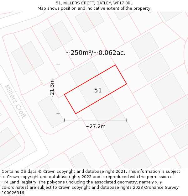 51, MILLERS CROFT, BATLEY, WF17 0RL: Plot and title map