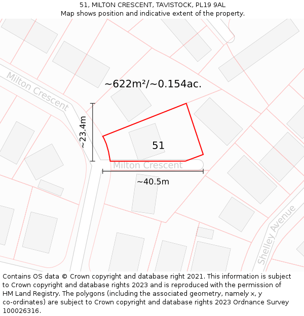 51, MILTON CRESCENT, TAVISTOCK, PL19 9AL: Plot and title map