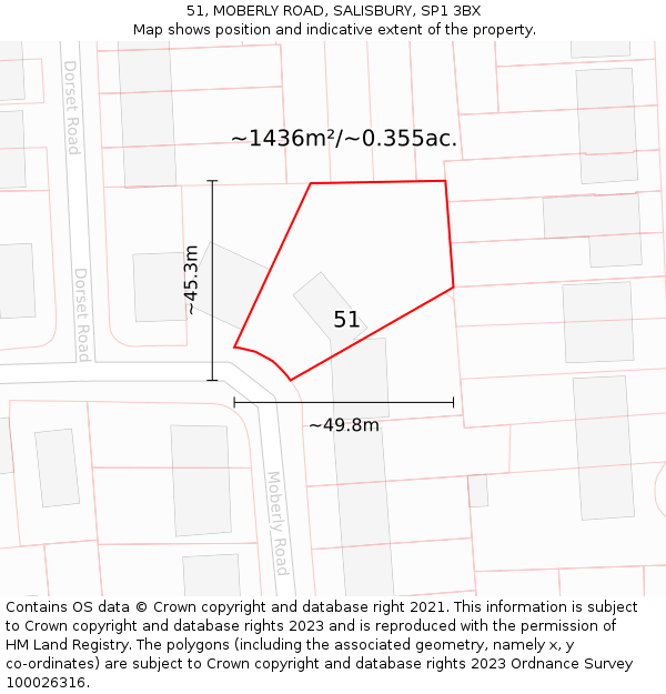 51, MOBERLY ROAD, SALISBURY, SP1 3BX: Plot and title map