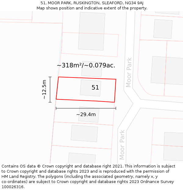 51, MOOR PARK, RUSKINGTON, SLEAFORD, NG34 9AJ: Plot and title map