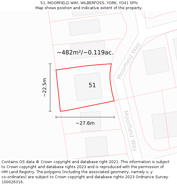 51, MOORFIELD WAY, WILBERFOSS, YORK, YO41 5PN: Plot and title map