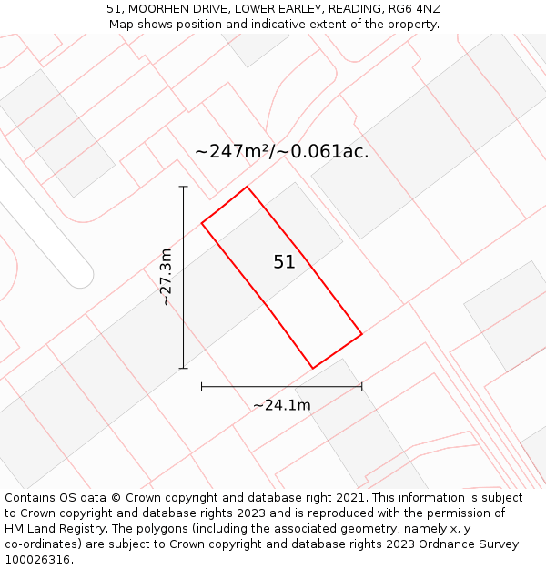51, MOORHEN DRIVE, LOWER EARLEY, READING, RG6 4NZ: Plot and title map