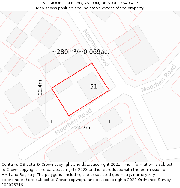 51, MOORHEN ROAD, YATTON, BRISTOL, BS49 4FP: Plot and title map
