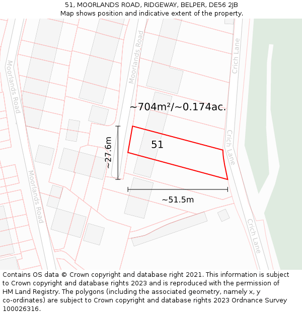 51, MOORLANDS ROAD, RIDGEWAY, BELPER, DE56 2JB: Plot and title map