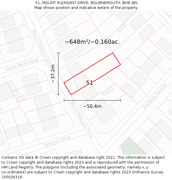 51, MOUNT PLEASANT DRIVE, BOURNEMOUTH, BH8 9JN: Plot and title map
