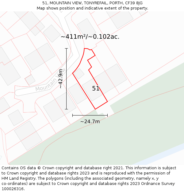 51, MOUNTAIN VIEW, TONYREFAIL, PORTH, CF39 8JG: Plot and title map