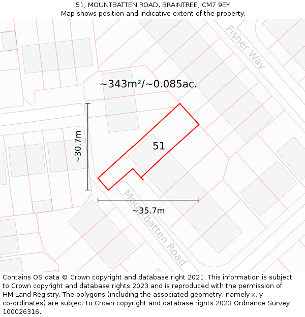 51, MOUNTBATTEN ROAD, BRAINTREE, CM7 9EY: Plot and title map