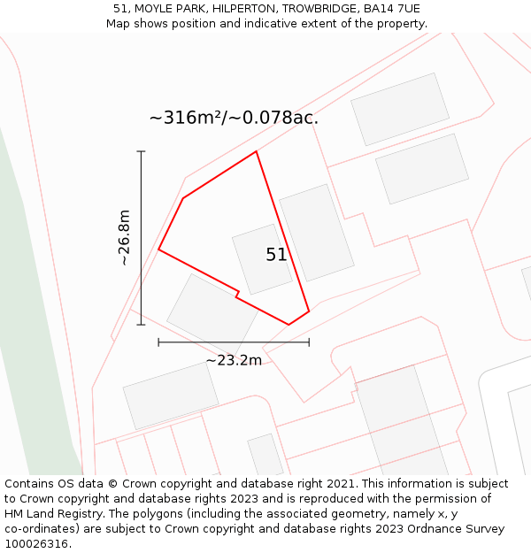 51, MOYLE PARK, HILPERTON, TROWBRIDGE, BA14 7UE: Plot and title map