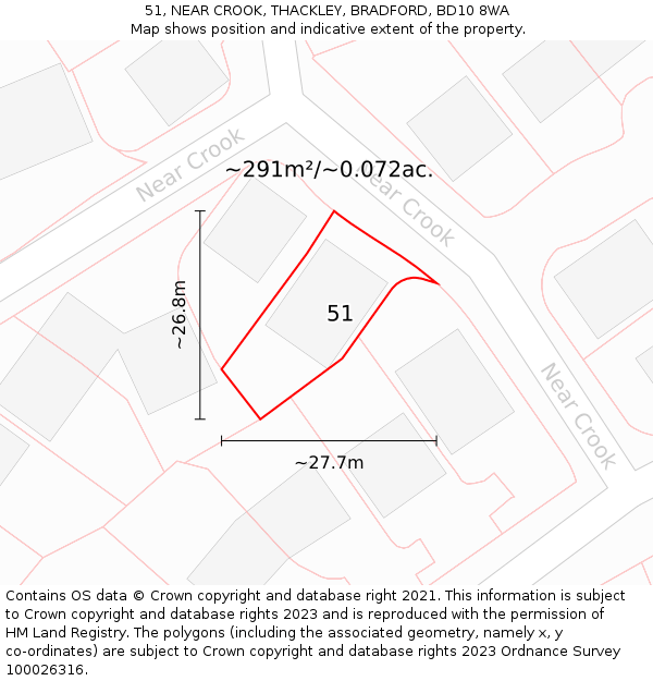 51, NEAR CROOK, THACKLEY, BRADFORD, BD10 8WA: Plot and title map