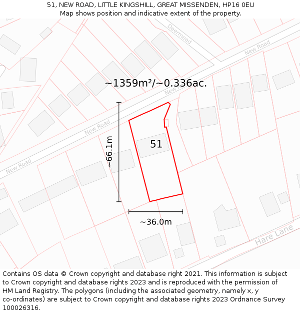 51, NEW ROAD, LITTLE KINGSHILL, GREAT MISSENDEN, HP16 0EU: Plot and title map