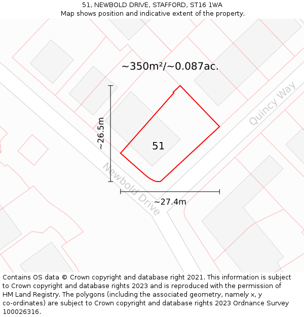 51, NEWBOLD DRIVE, STAFFORD, ST16 1WA: Plot and title map