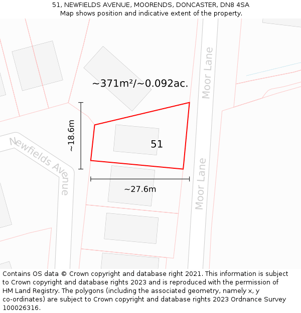 51, NEWFIELDS AVENUE, MOORENDS, DONCASTER, DN8 4SA: Plot and title map