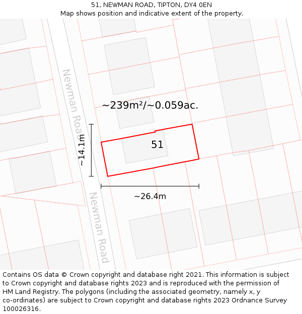 51, NEWMAN ROAD, TIPTON, DY4 0EN: Plot and title map
