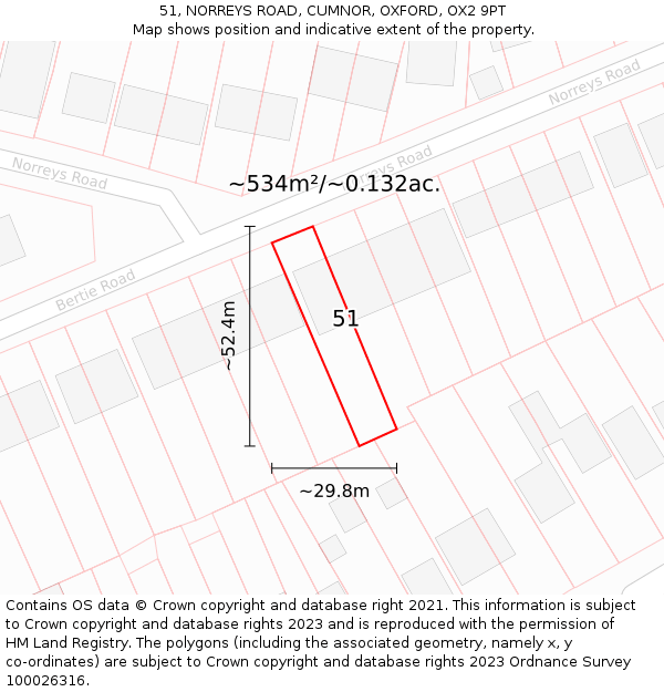 51, NORREYS ROAD, CUMNOR, OXFORD, OX2 9PT: Plot and title map
