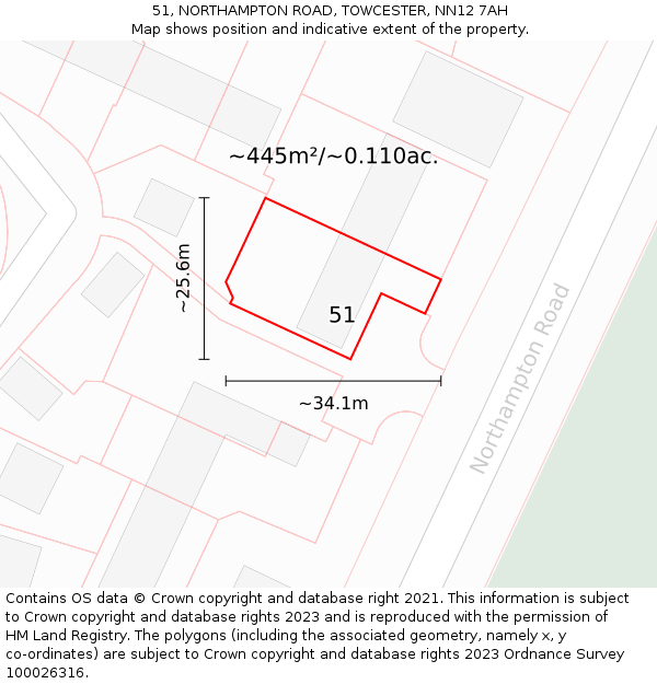 51, NORTHAMPTON ROAD, TOWCESTER, NN12 7AH: Plot and title map