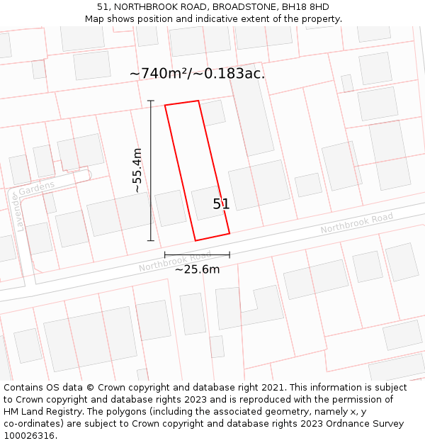 51, NORTHBROOK ROAD, BROADSTONE, BH18 8HD: Plot and title map