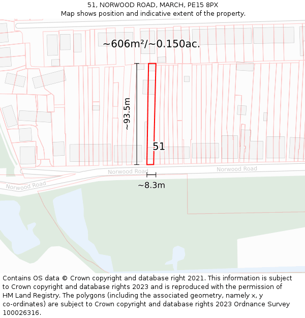 51, NORWOOD ROAD, MARCH, PE15 8PX: Plot and title map