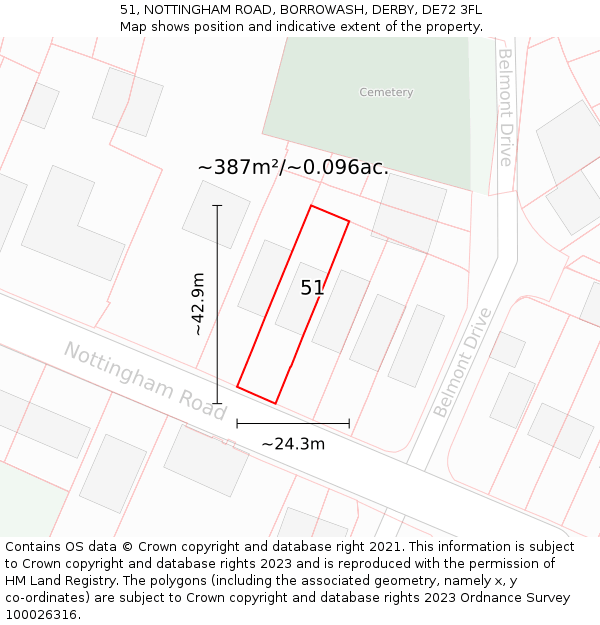 51, NOTTINGHAM ROAD, BORROWASH, DERBY, DE72 3FL: Plot and title map