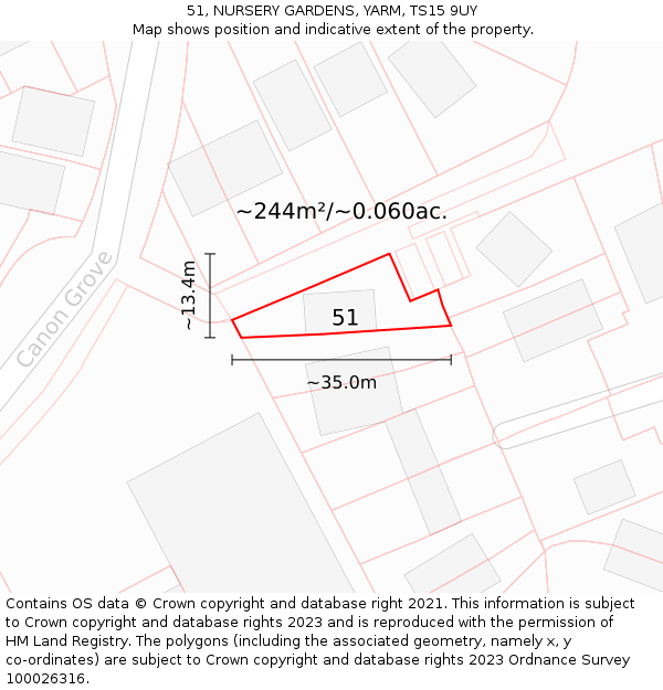 51, NURSERY GARDENS, YARM, TS15 9UY: Plot and title map