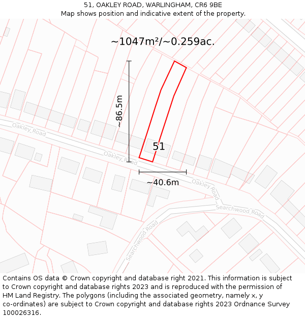 51, OAKLEY ROAD, WARLINGHAM, CR6 9BE: Plot and title map