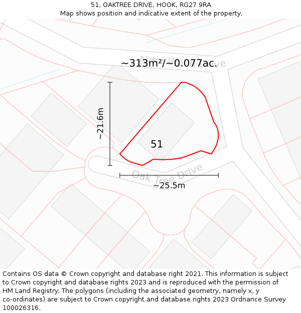 51, OAKTREE DRIVE, HOOK, RG27 9RA: Plot and title map