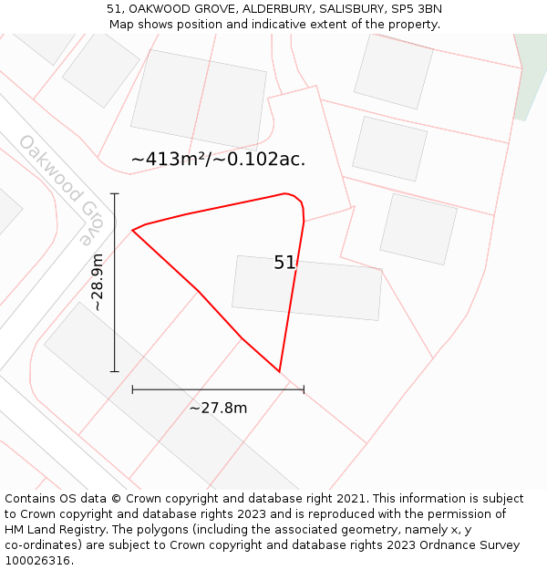 51, OAKWOOD GROVE, ALDERBURY, SALISBURY, SP5 3BN: Plot and title map
