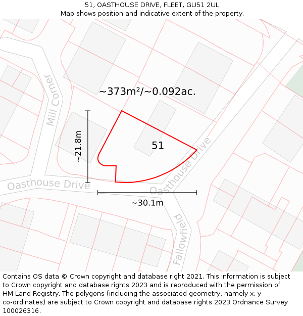 51, OASTHOUSE DRIVE, FLEET, GU51 2UL: Plot and title map