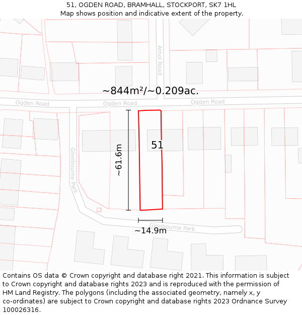 51, OGDEN ROAD, BRAMHALL, STOCKPORT, SK7 1HL: Plot and title map