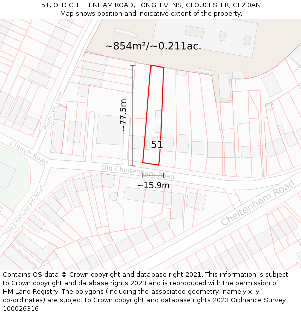 51, OLD CHELTENHAM ROAD, LONGLEVENS, GLOUCESTER, GL2 0AN: Plot and title map