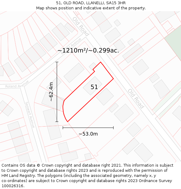51, OLD ROAD, LLANELLI, SA15 3HR: Plot and title map