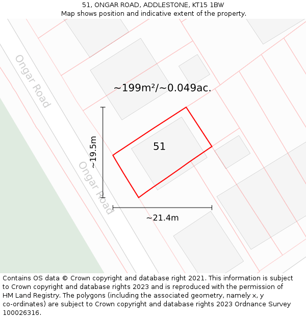 51, ONGAR ROAD, ADDLESTONE, KT15 1BW: Plot and title map