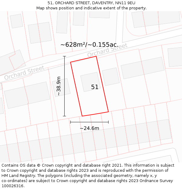 51, ORCHARD STREET, DAVENTRY, NN11 9EU: Plot and title map