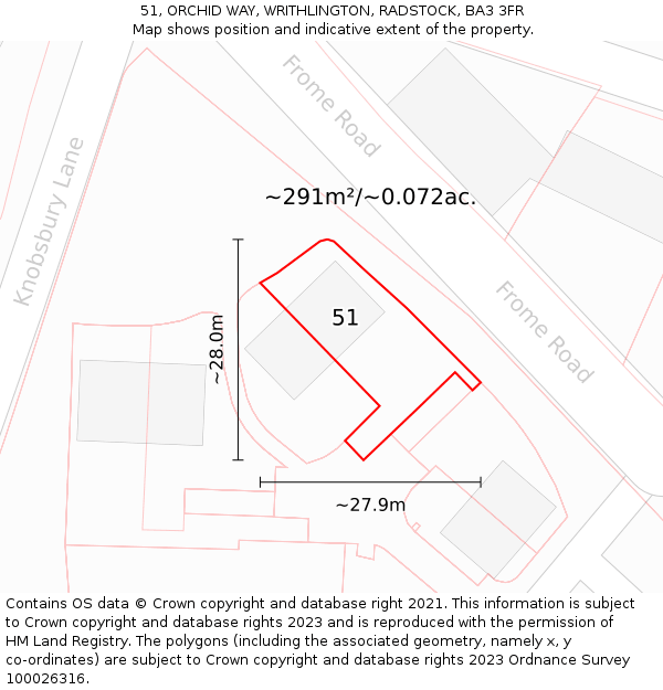 51, ORCHID WAY, WRITHLINGTON, RADSTOCK, BA3 3FR: Plot and title map