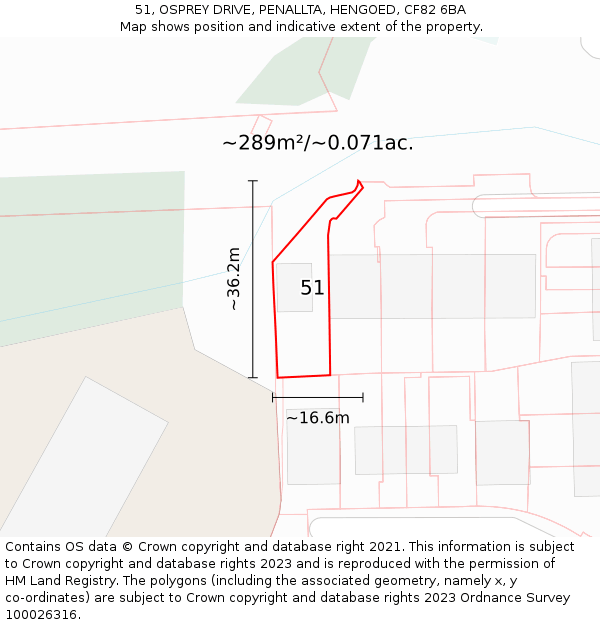 51, OSPREY DRIVE, PENALLTA, HENGOED, CF82 6BA: Plot and title map