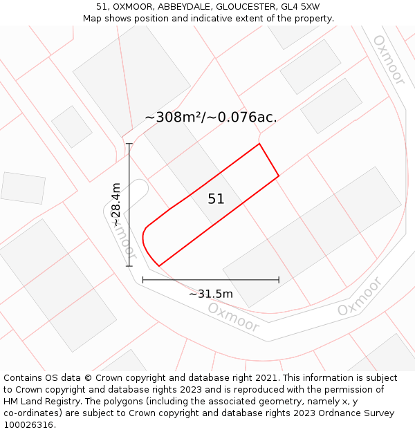 51, OXMOOR, ABBEYDALE, GLOUCESTER, GL4 5XW: Plot and title map