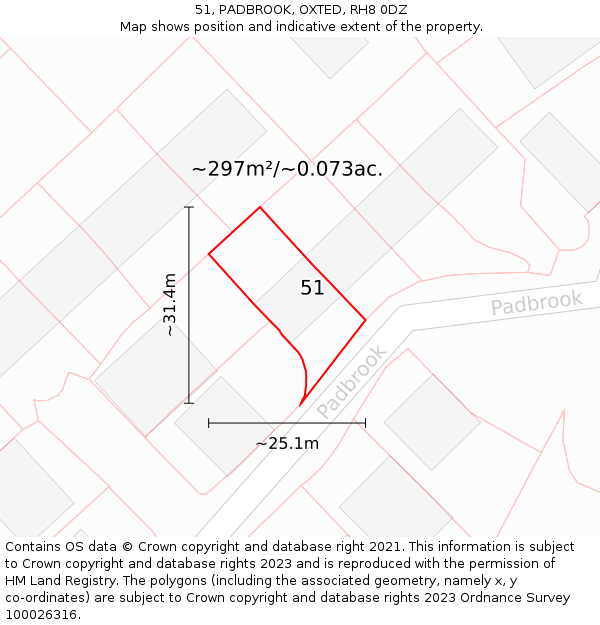 51, PADBROOK, OXTED, RH8 0DZ: Plot and title map