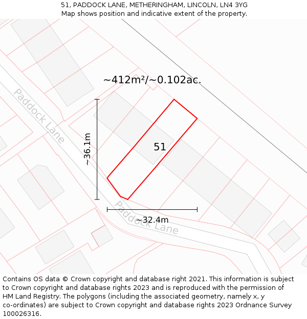 51, PADDOCK LANE, METHERINGHAM, LINCOLN, LN4 3YG: Plot and title map