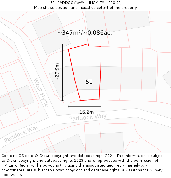 51, PADDOCK WAY, HINCKLEY, LE10 0FJ: Plot and title map