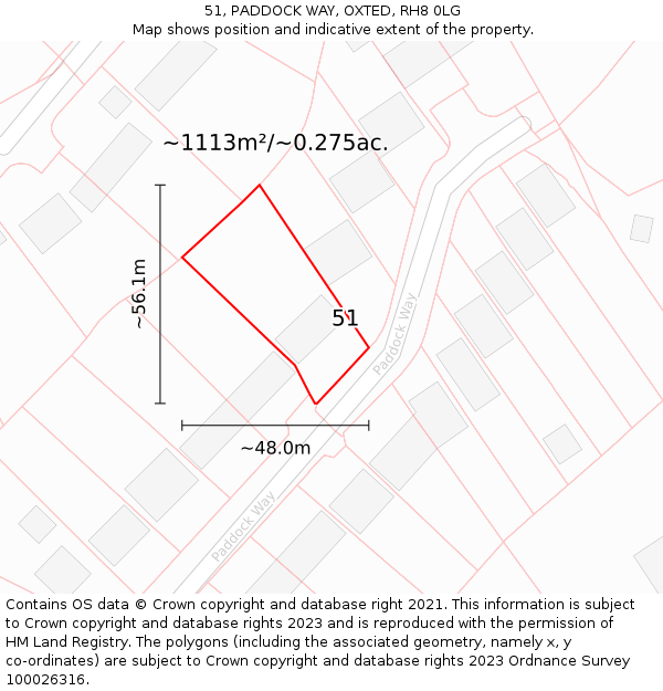 51, PADDOCK WAY, OXTED, RH8 0LG: Plot and title map