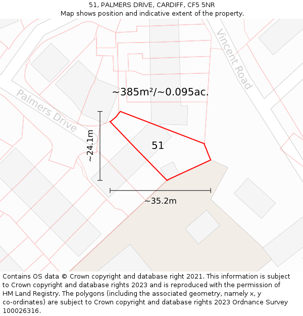 51, PALMERS DRIVE, CARDIFF, CF5 5NR: Plot and title map