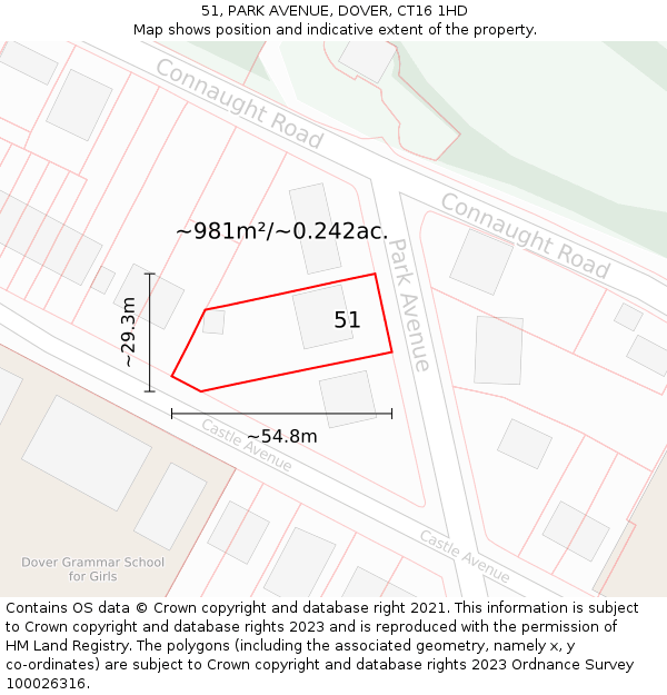 51, PARK AVENUE, DOVER, CT16 1HD: Plot and title map