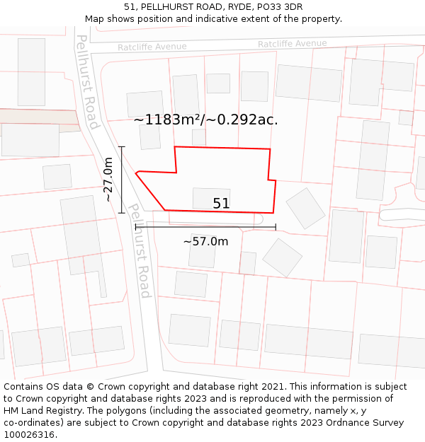 51, PELLHURST ROAD, RYDE, PO33 3DR: Plot and title map