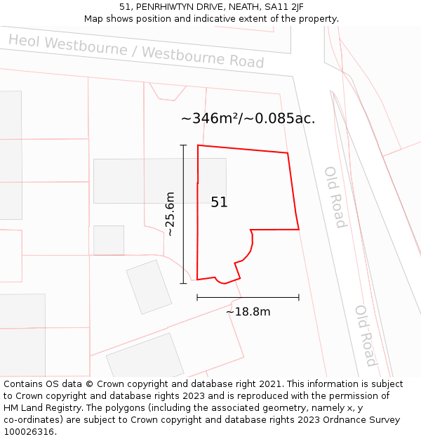 51, PENRHIWTYN DRIVE, NEATH, SA11 2JF: Plot and title map