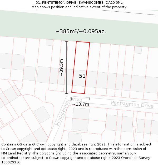 51, PENTSTEMON DRIVE, SWANSCOMBE, DA10 0NL: Plot and title map